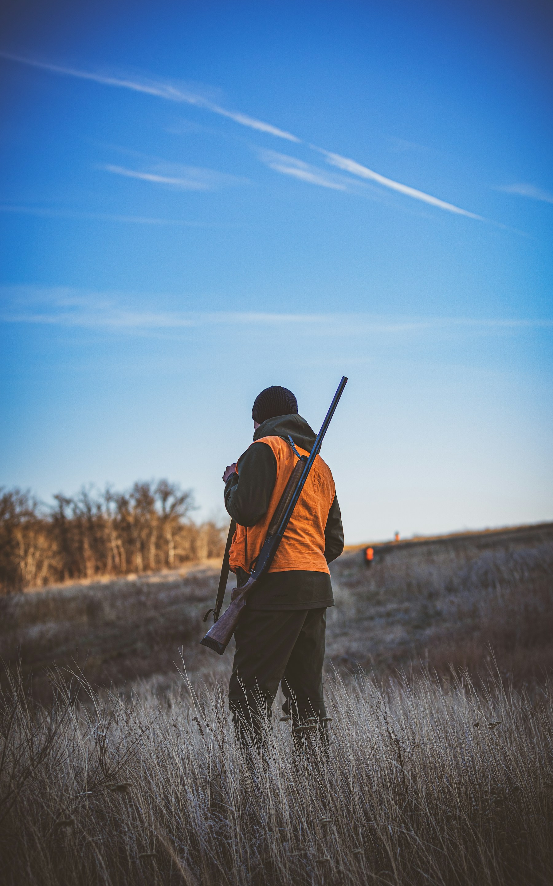 Hunter in a field in the evening light